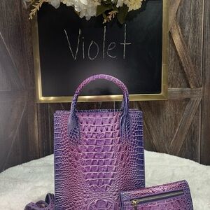 Ombré Violet Crocodile Embossed Handbag FREE WALLET 💜